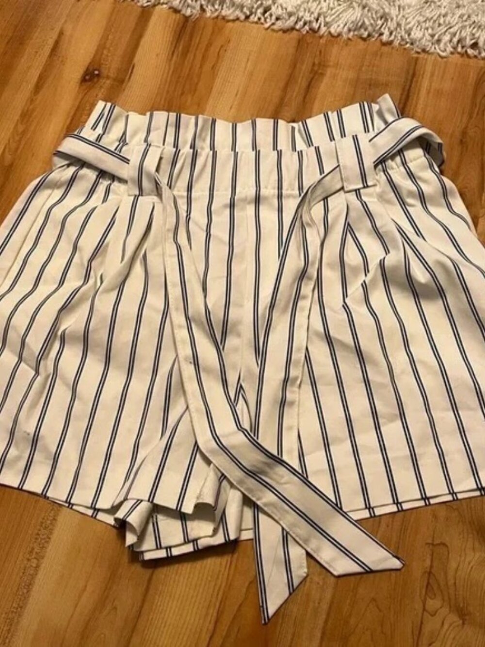 Zara TRF Collection White Black Pinstripe Paper Bag Shorts - XS